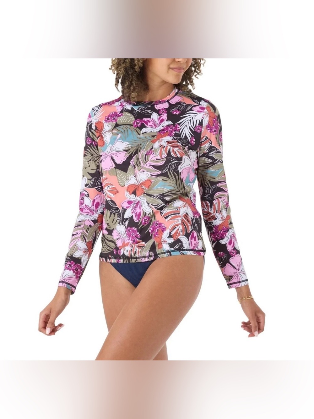 Roxy Long Sleeve Floral Rash Guard - Pink Multi